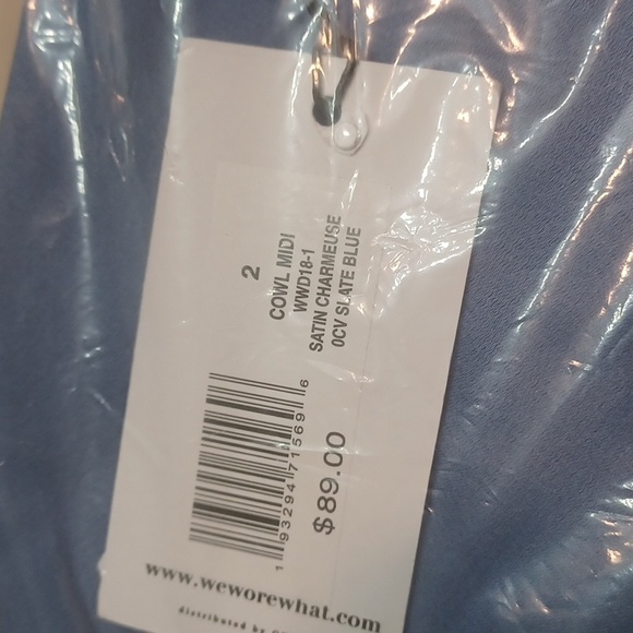 NEW WeWoreWhat Cowl Midi Slip Dress Slate Blue Satin Charmeuse Women's Size 2 - Picture 6 of 7